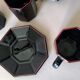5 tasses à café Arcoroc Octime noir et rouge Années 80