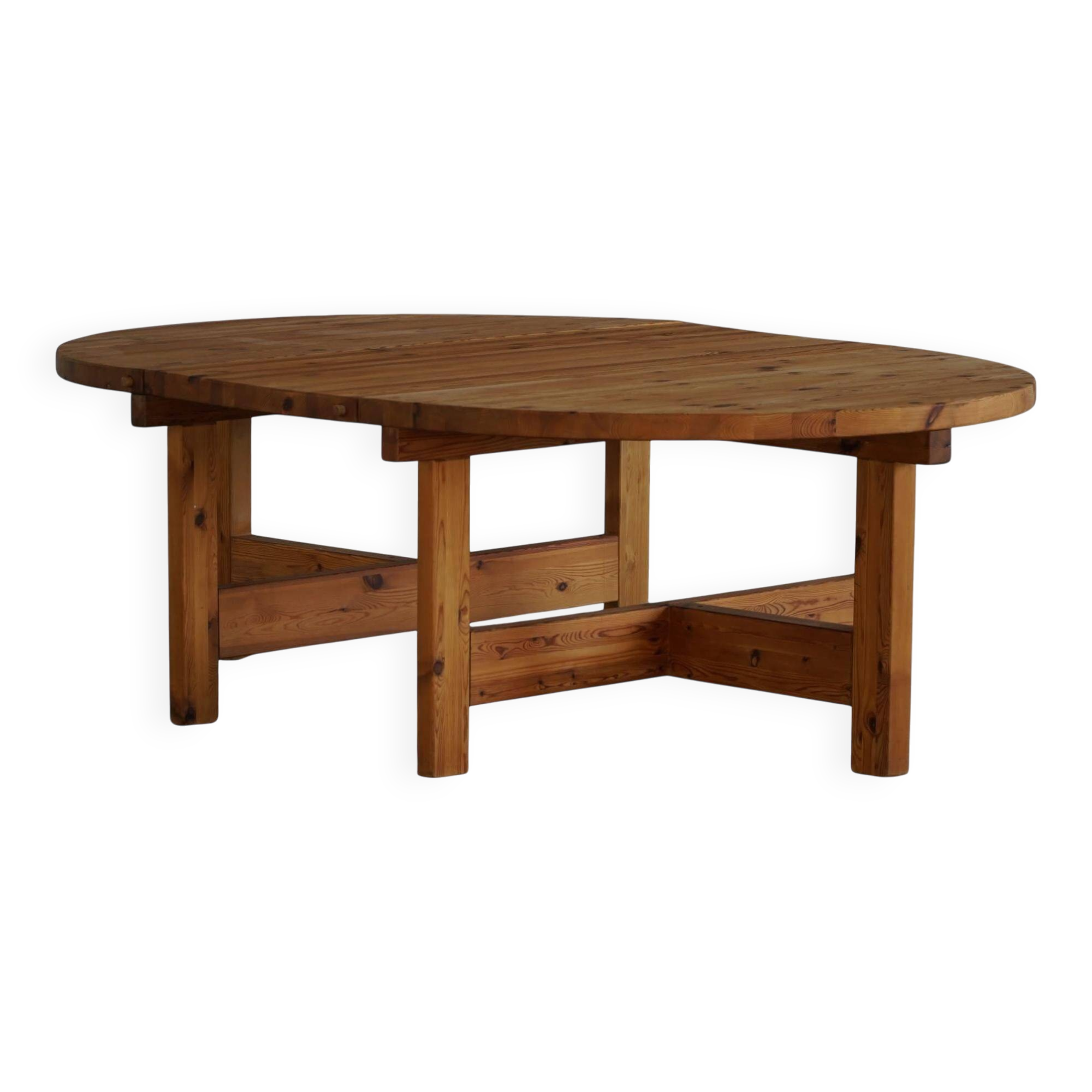 Large Danish mid-century modern dining table in pine, Tage Poulsen, 1970s.