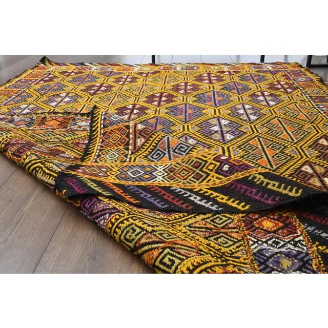 Vintage Turkish Oushak Handmade Wool & Cotton Yellow Area Rug 155x223