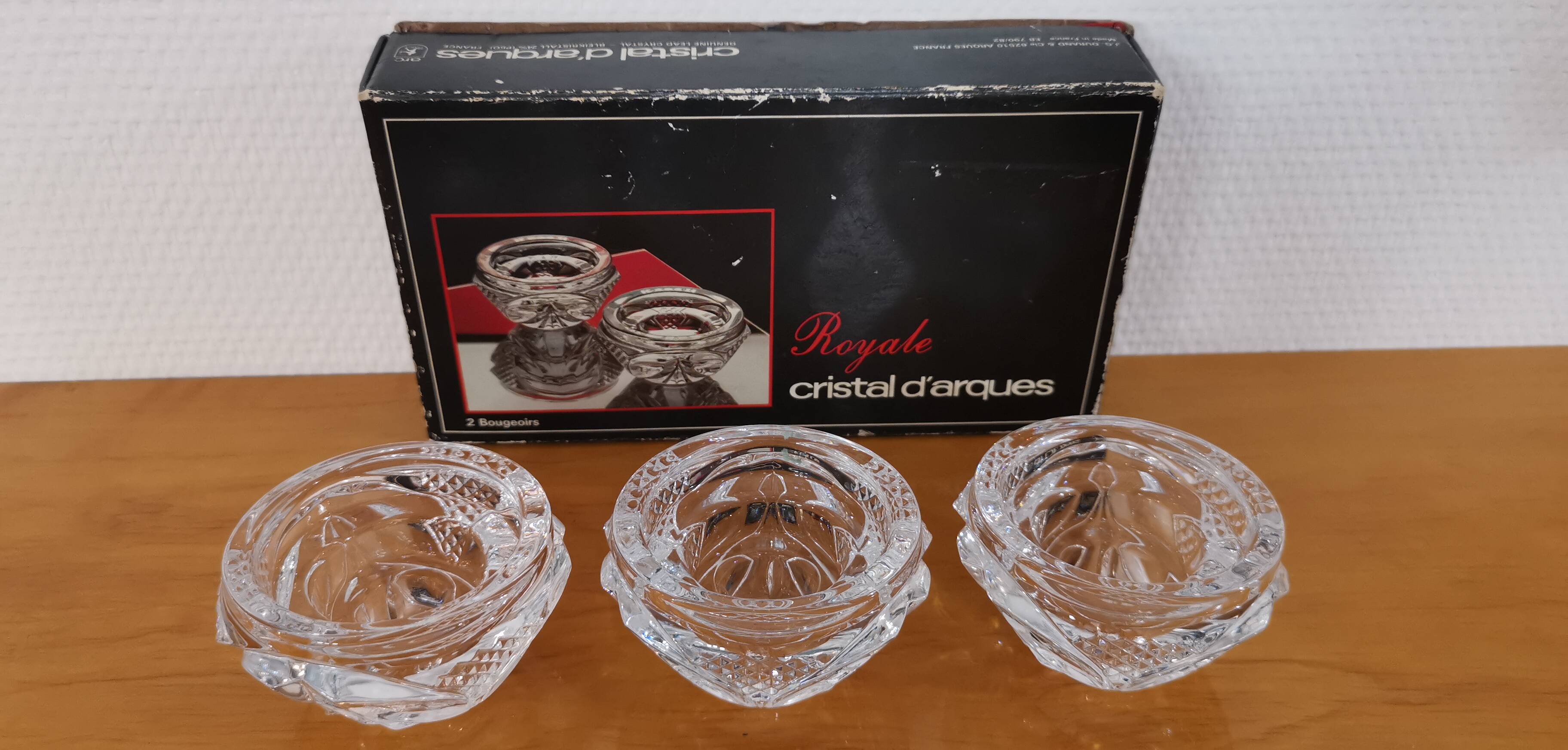 3 bougeoirs cristal d’Arques modèle "royale"