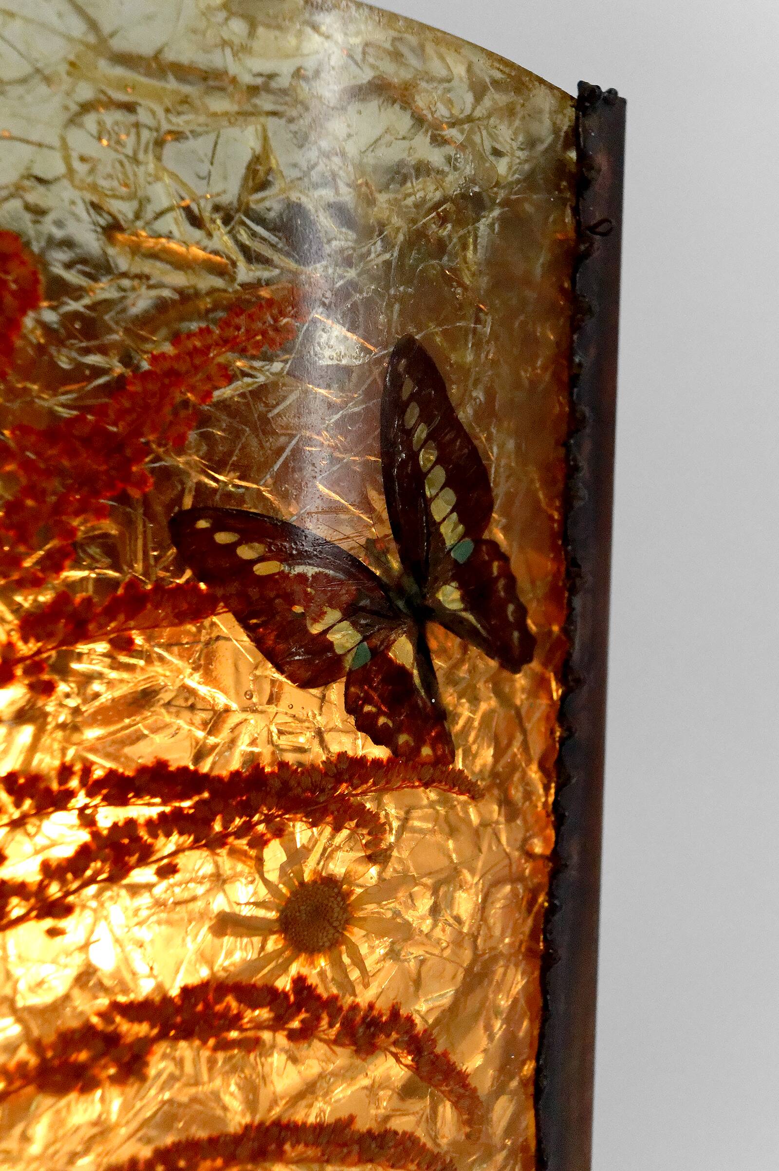 Corner wall light from the potters of Accolay in patinated copper and fractal resin,