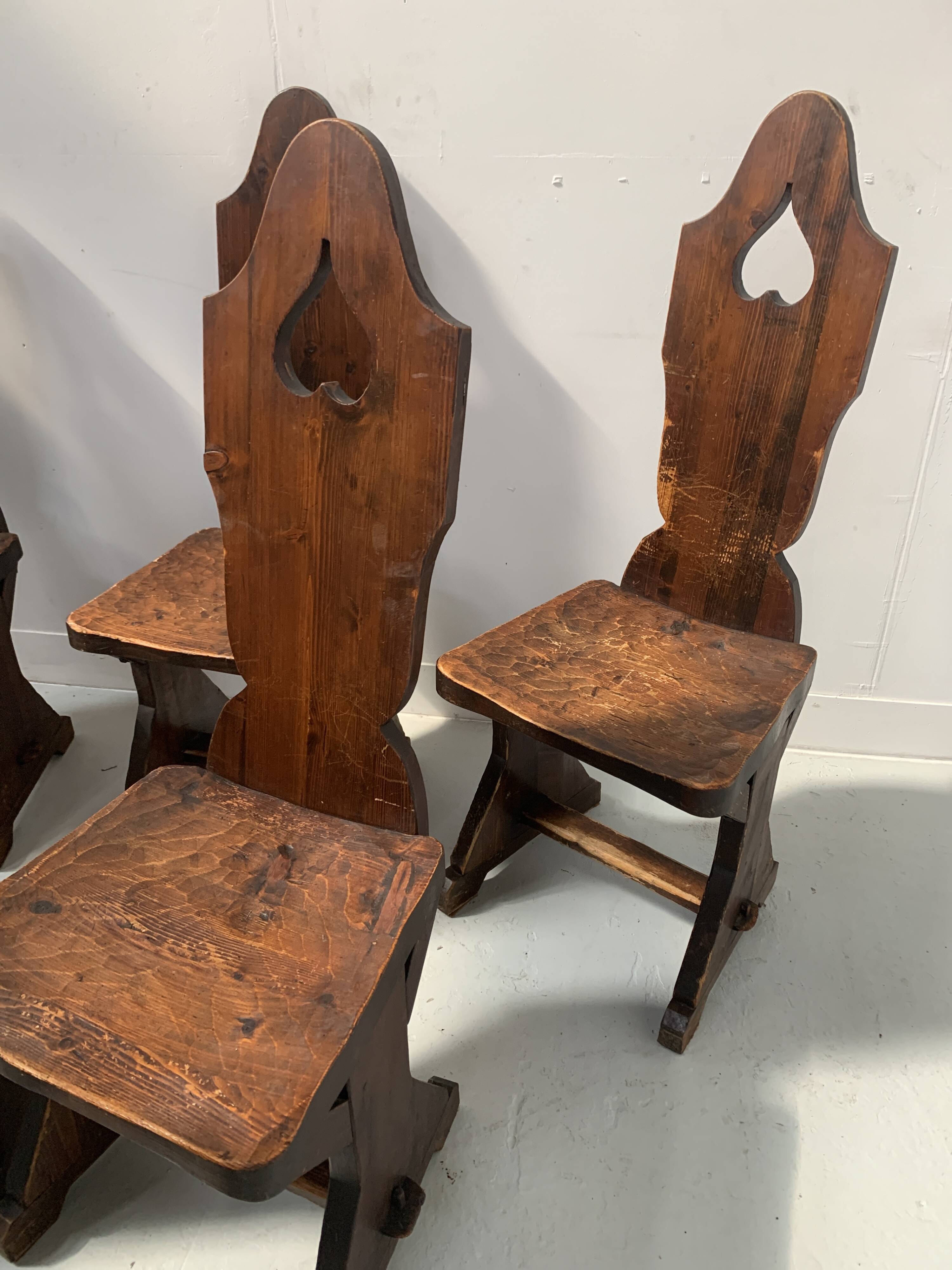 Set of six natural wood chairs "Brutalist art" 20th century