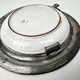 Decorative wall plate in earthenware and pewter with dandelion