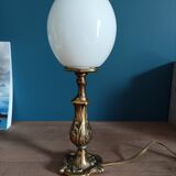 Bedside lamp globe egg glass opaline base bronze gilded patinated