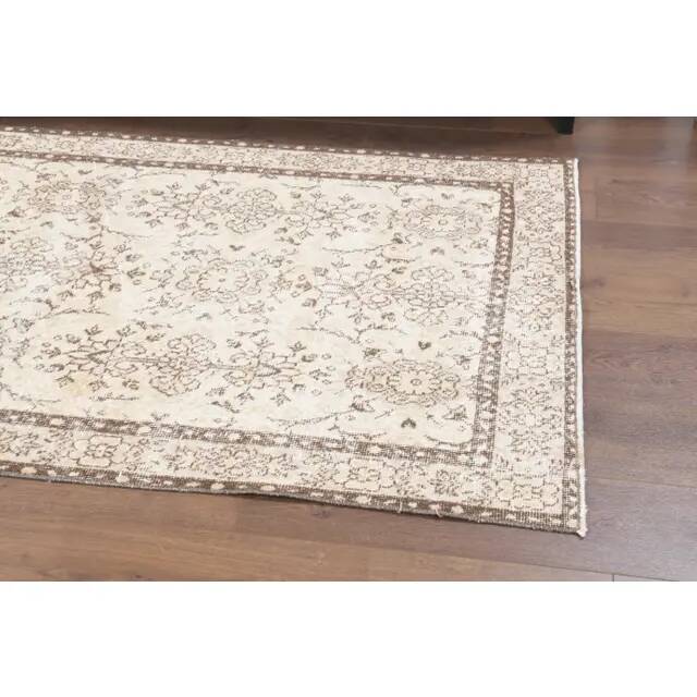 Vintage Turkish Oushak Handmade Wool Cotton Beige Area Rug 113x205