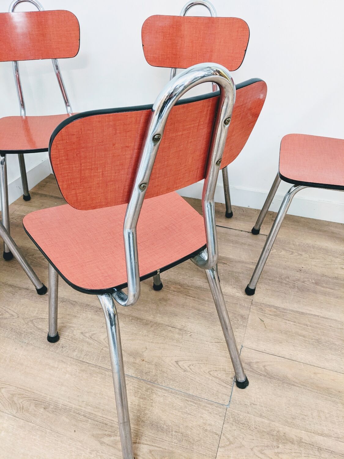 5 vintage Formica red chairs