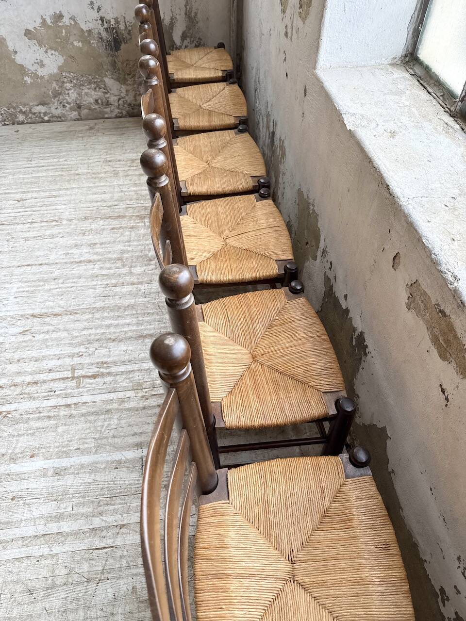 Straw chairs oak 1940s Dudouyt