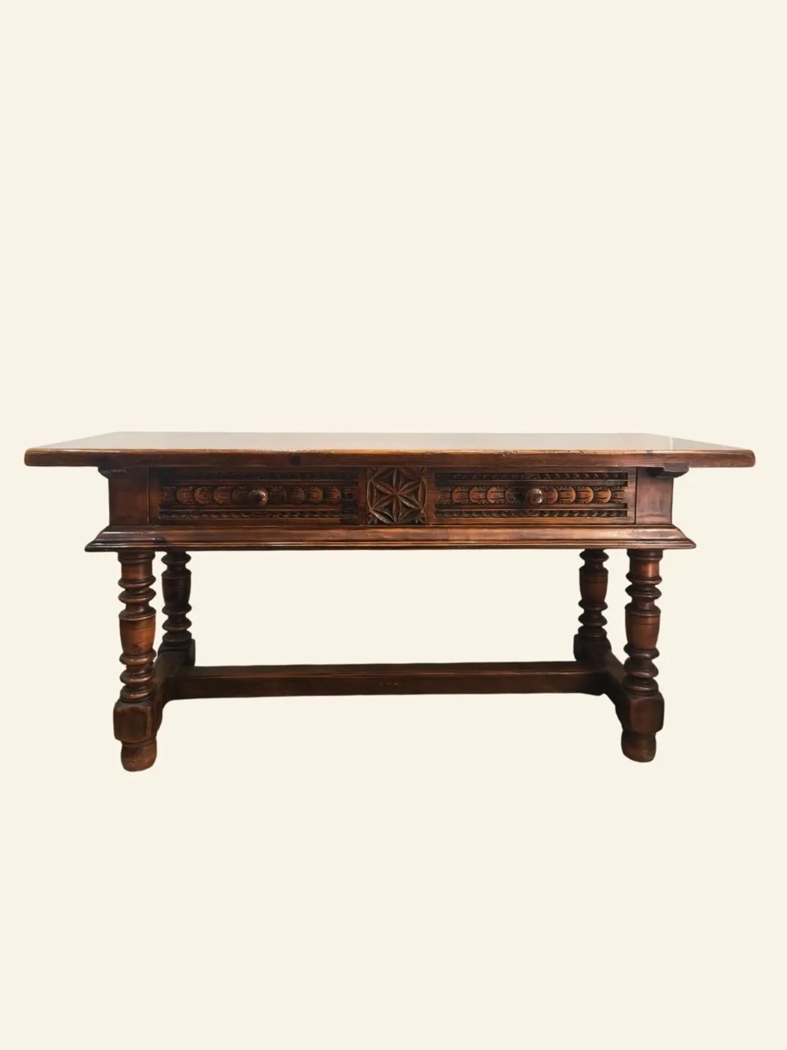 Large Castilian table with drawers and turned legs, early 20th century.