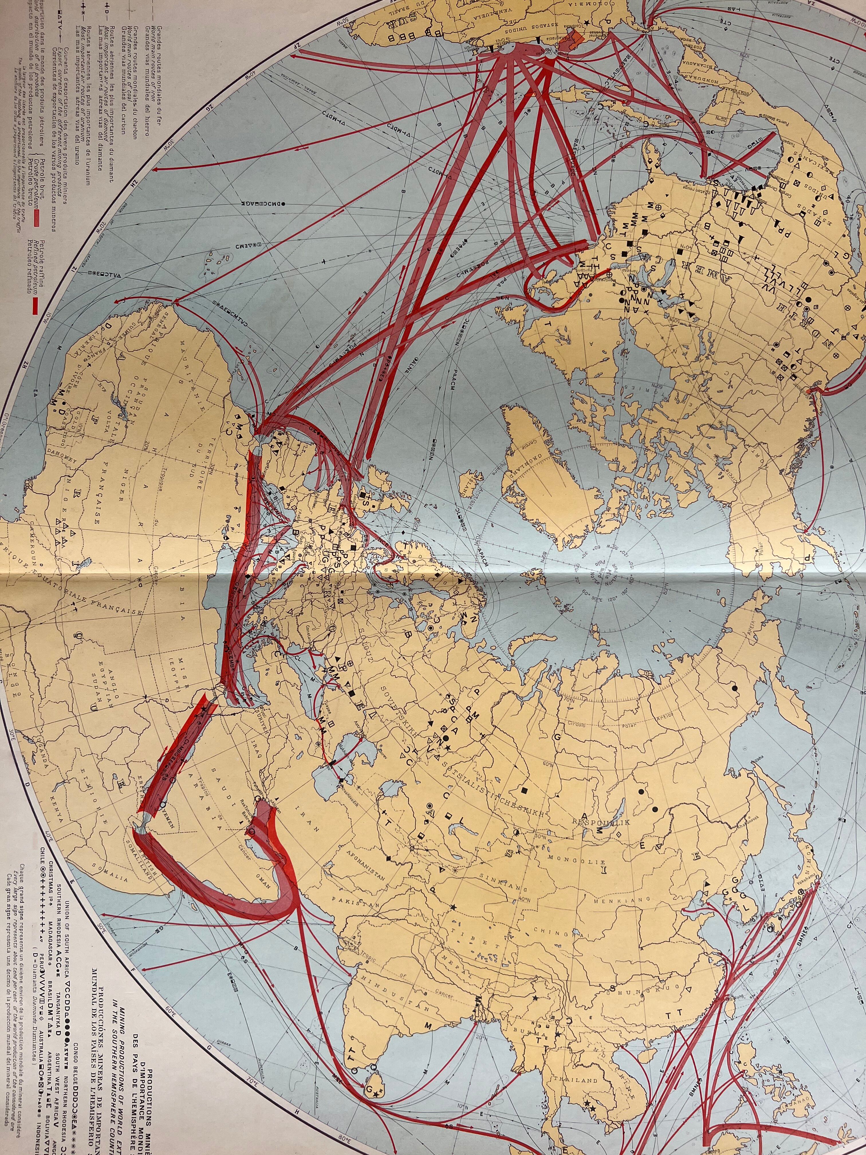 Old Map of Mines and Energy Sources — Northern Hemisphere | Oil,