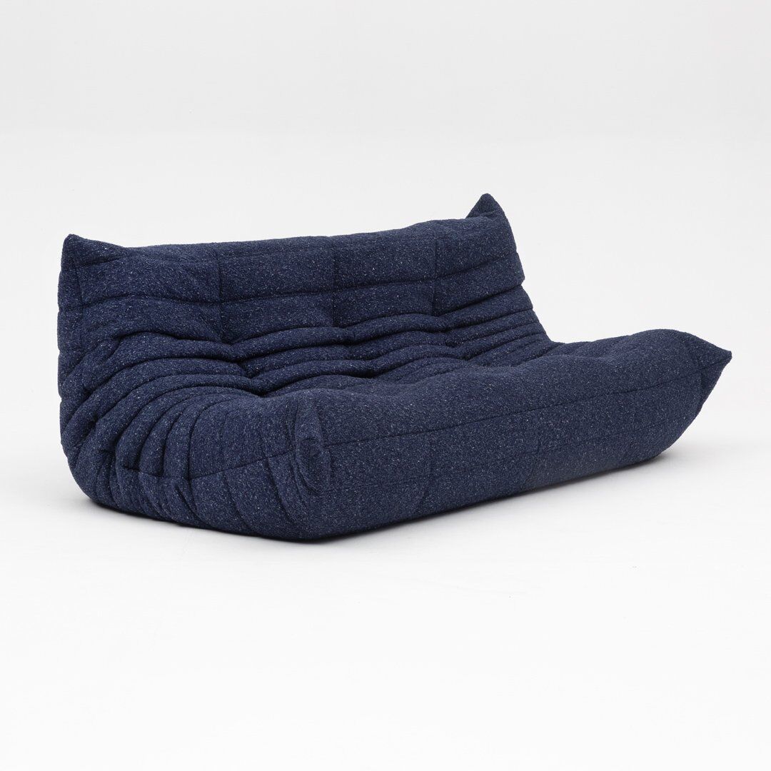 Togo three-seater sofa in dark blue boucle by Michel Ducaroy for Ligne Roset