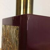 1980s vintage lamp base in red wood and gold metal.
