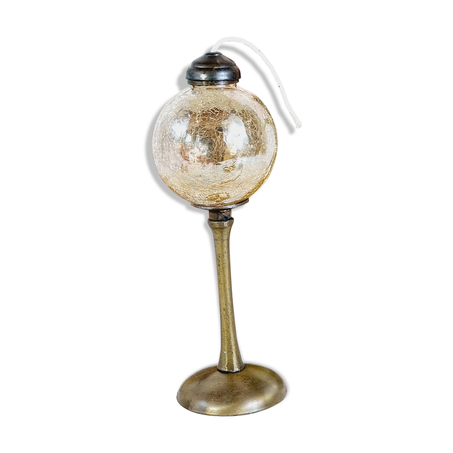 Lampe à huile laiton et verre craquelé