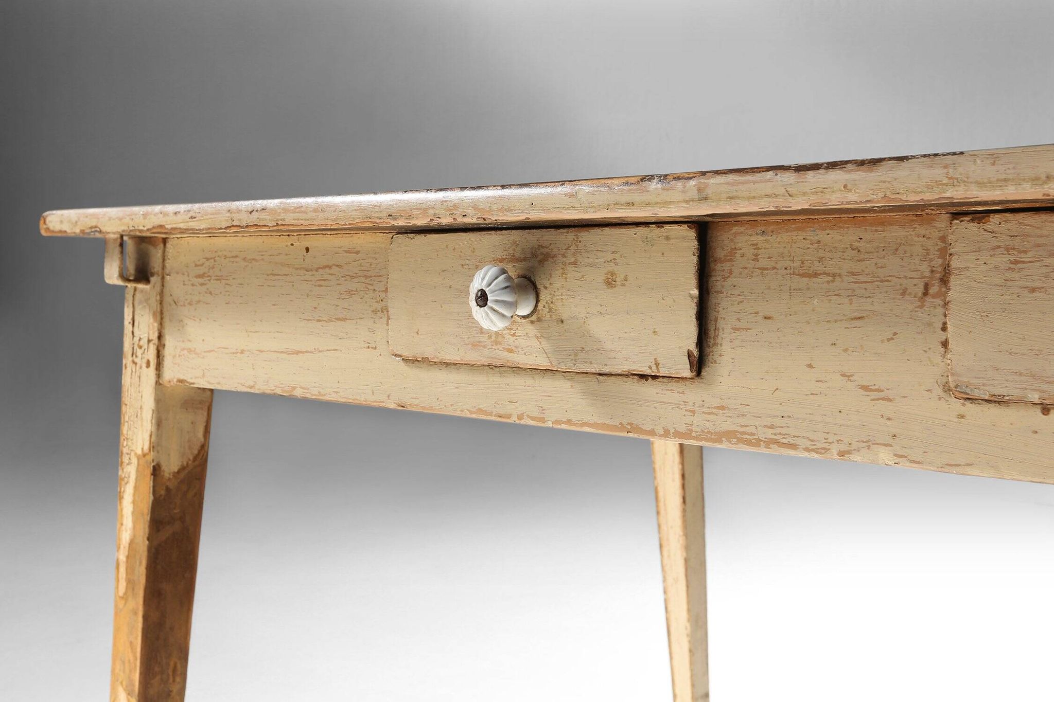Painted Wooden Farm Table with Tapered Legs, France 1800s