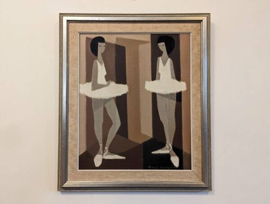 Mid-Century Modern Swedish "Modernist Ballerinas" Vintage Figurative Oil Painting by Fabian Lundqvis