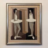 Mid-Century Modern Swedish "Modernist Ballerinas" Vintage Figurative Oil Painting by Fabian Lundqvis