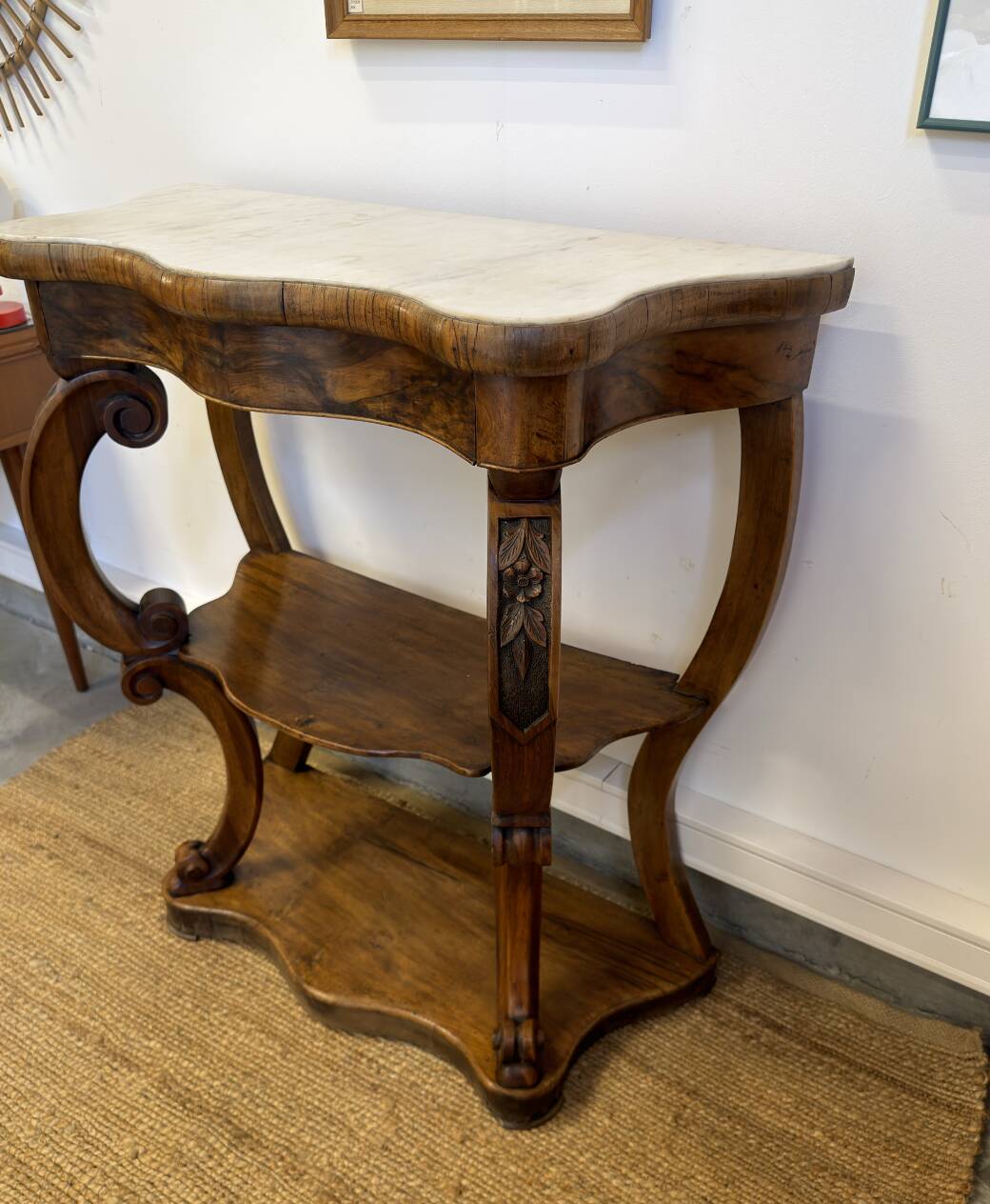 Napoleon III console in walnut and white marble