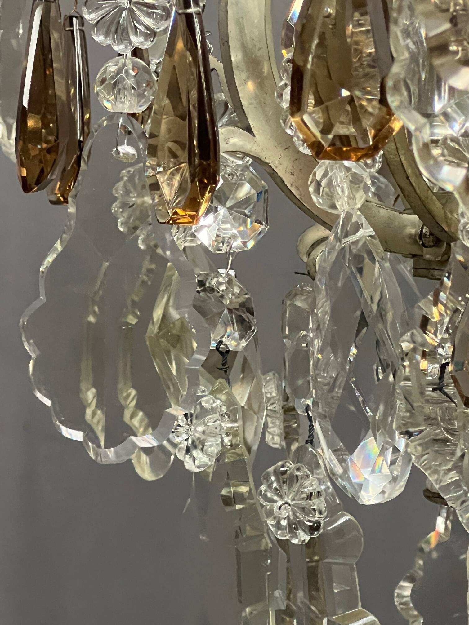 Antique French chandelier 170 cm with Louis XVI style chain in crystal.