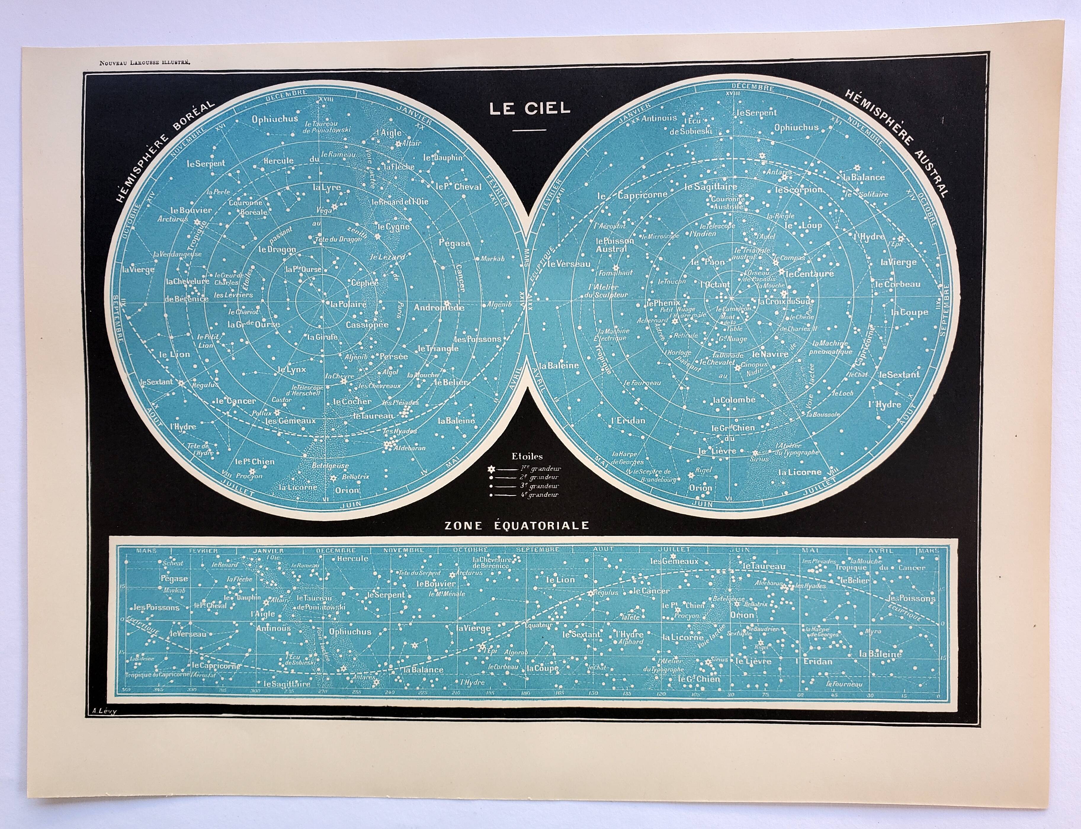 Old engraving 1898, Astronomical sky, astrology • Original and vintage lithograph