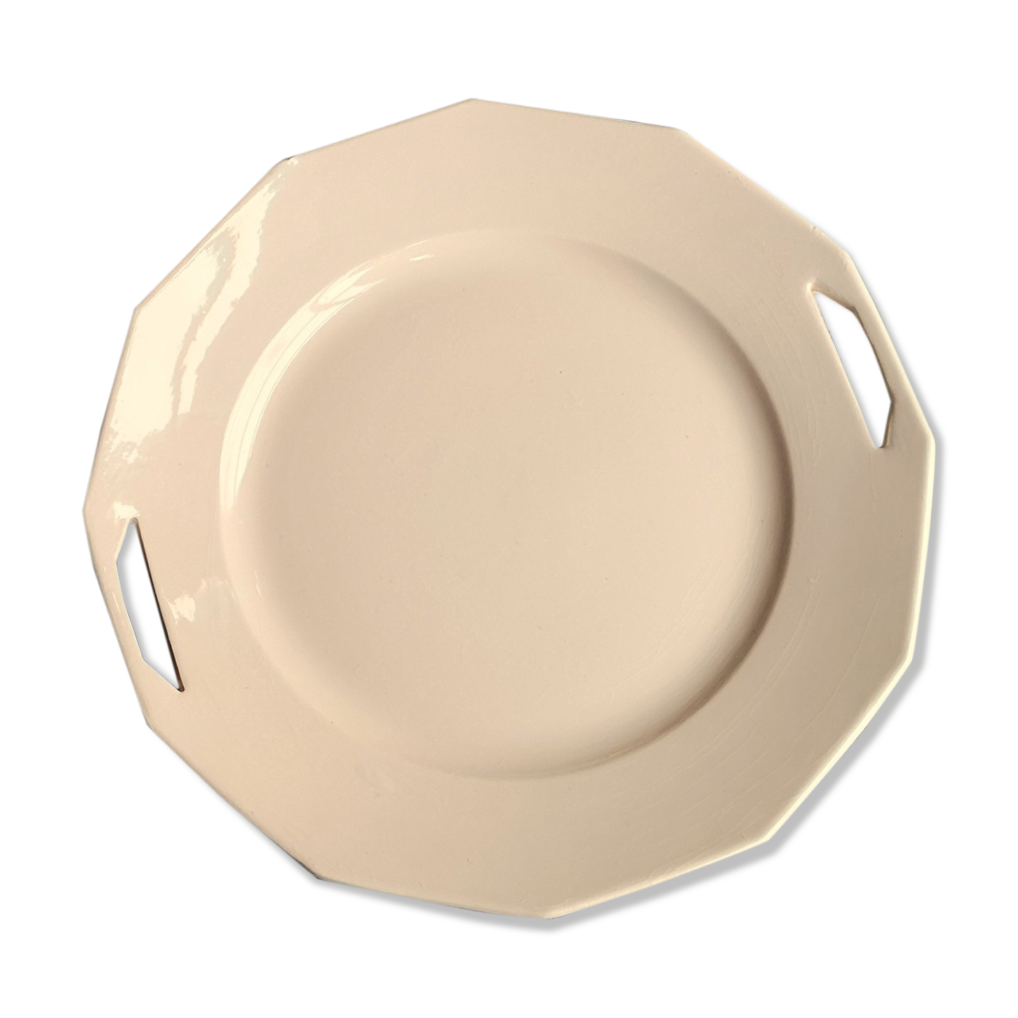 Ancient dish with anses in rose ceramics signed saint-amand