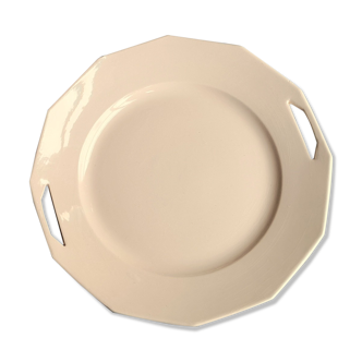 Ancient dish with anses in rose ceramics signed saint-amand