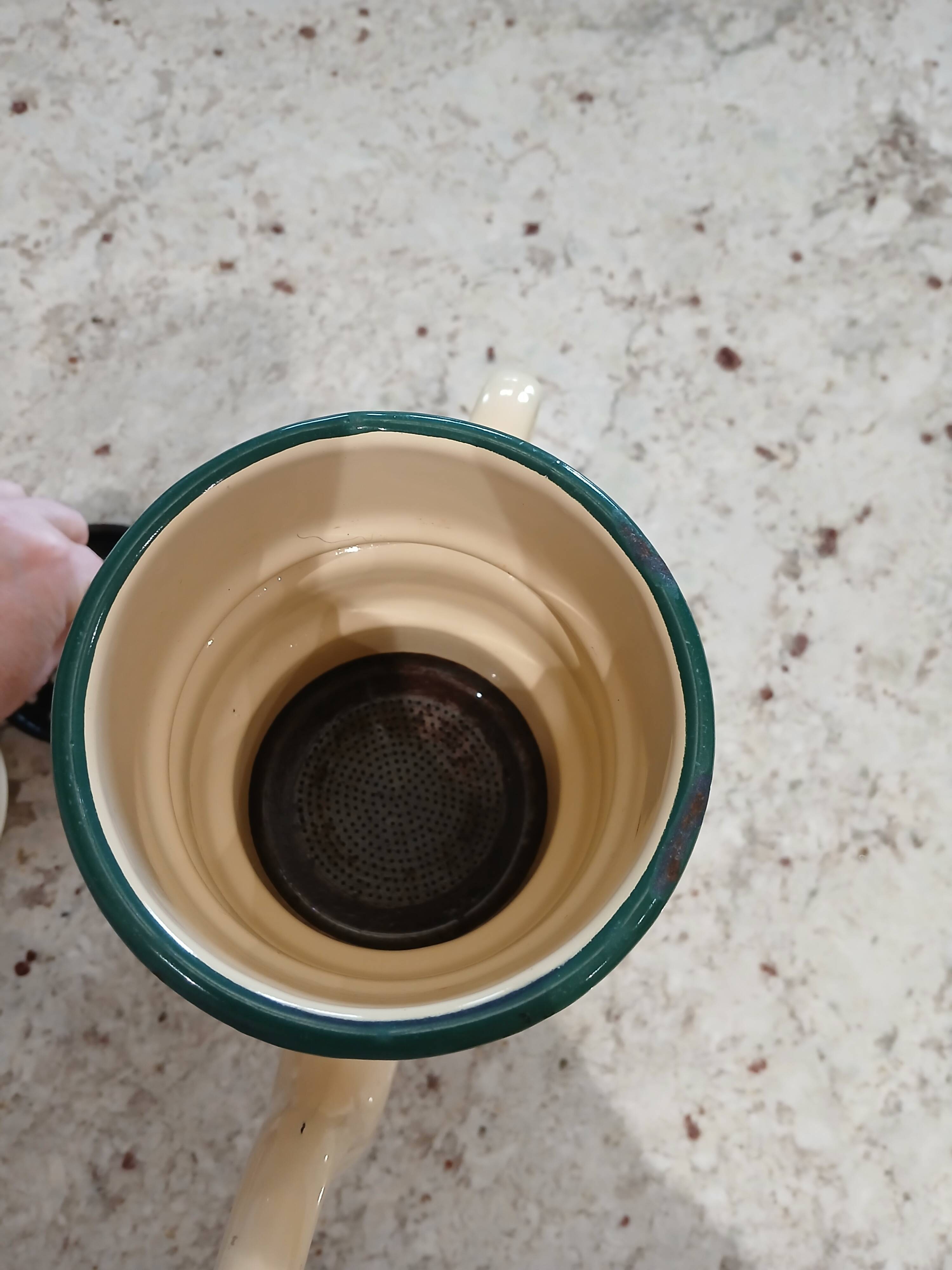 Vintage enamel coffee pot from the 1950s.