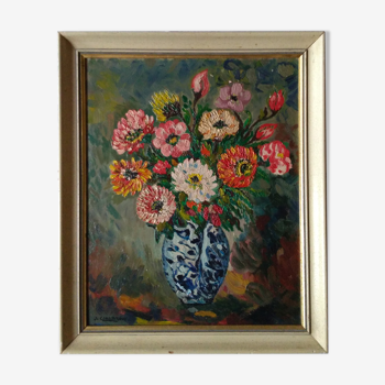 Huile sur panneau bouquet de fleurs