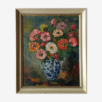 Oil on panel, bouquet of flowers