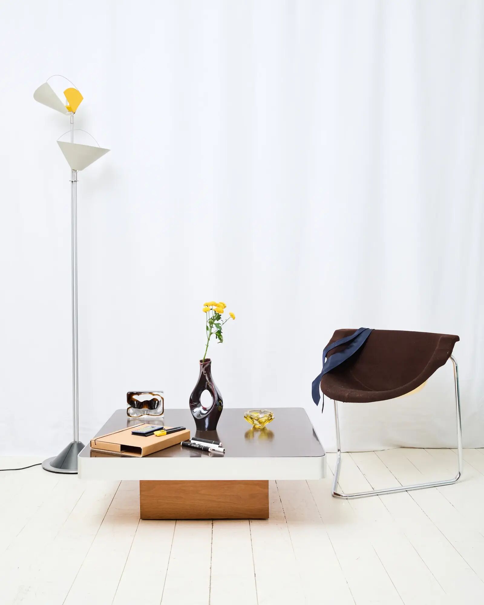 Brown coffee table and brushed aluminium, Italy, 1970s