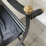 Pair of leather “curule” emperor armchairs