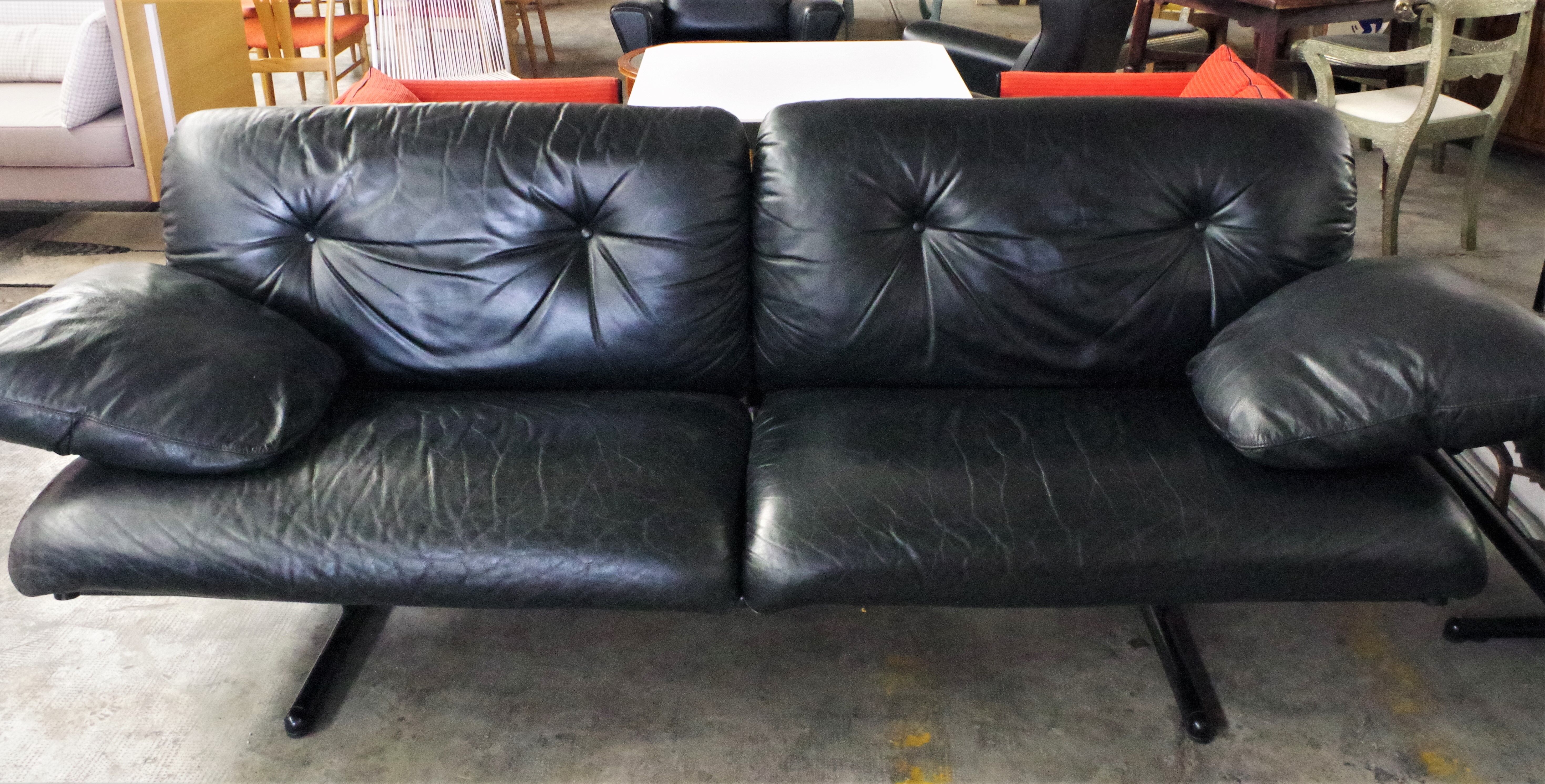 Corner sofa opening in leather and coffee table in marble by pierluigi cerri for frau, 1980s