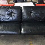 Corner sofa opening in leather and coffee table in marble by pierluigi cerri for frau, 1980s