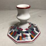 Old candle holder ceramic white + patterns painted colors signed vintage comics