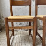 Set of 4 elm straw chairs from the 50s