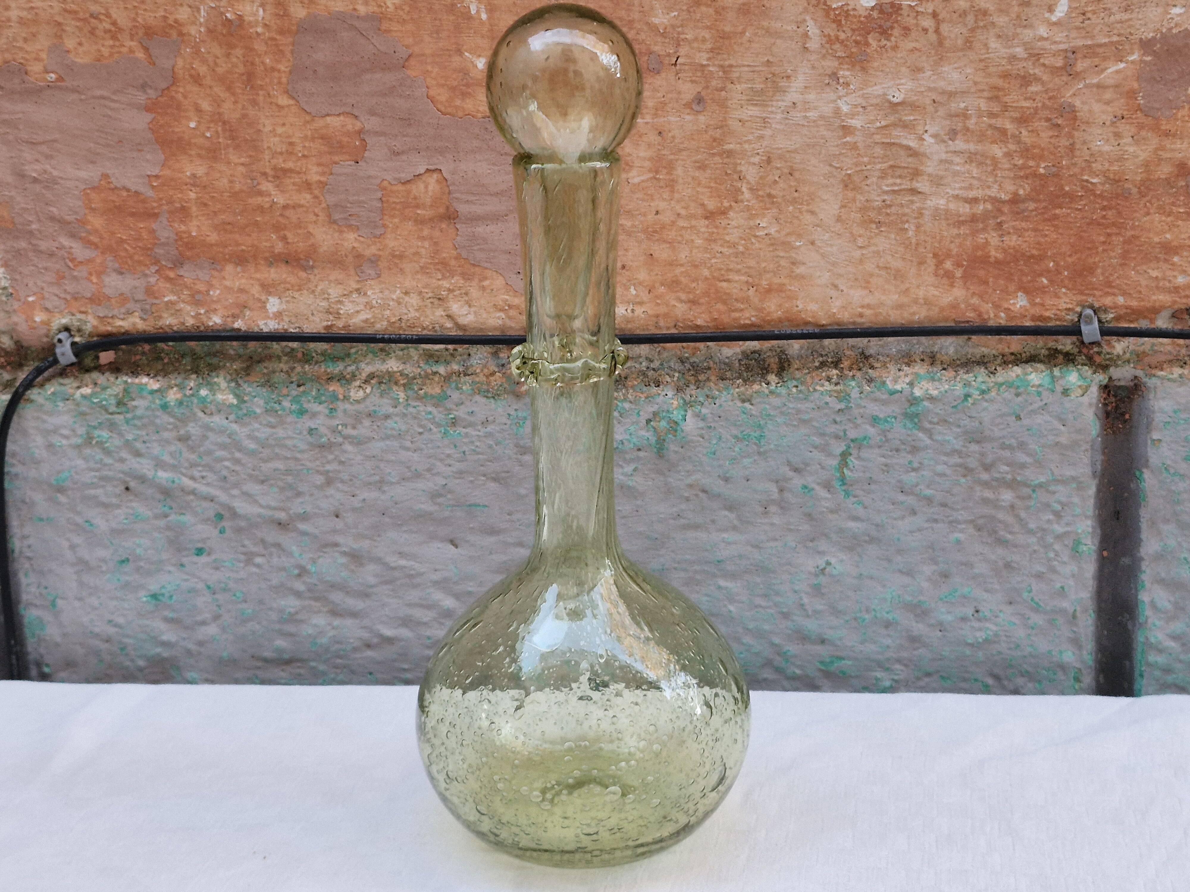 Vintage carafe signed Biot, blown glass, bubbled.