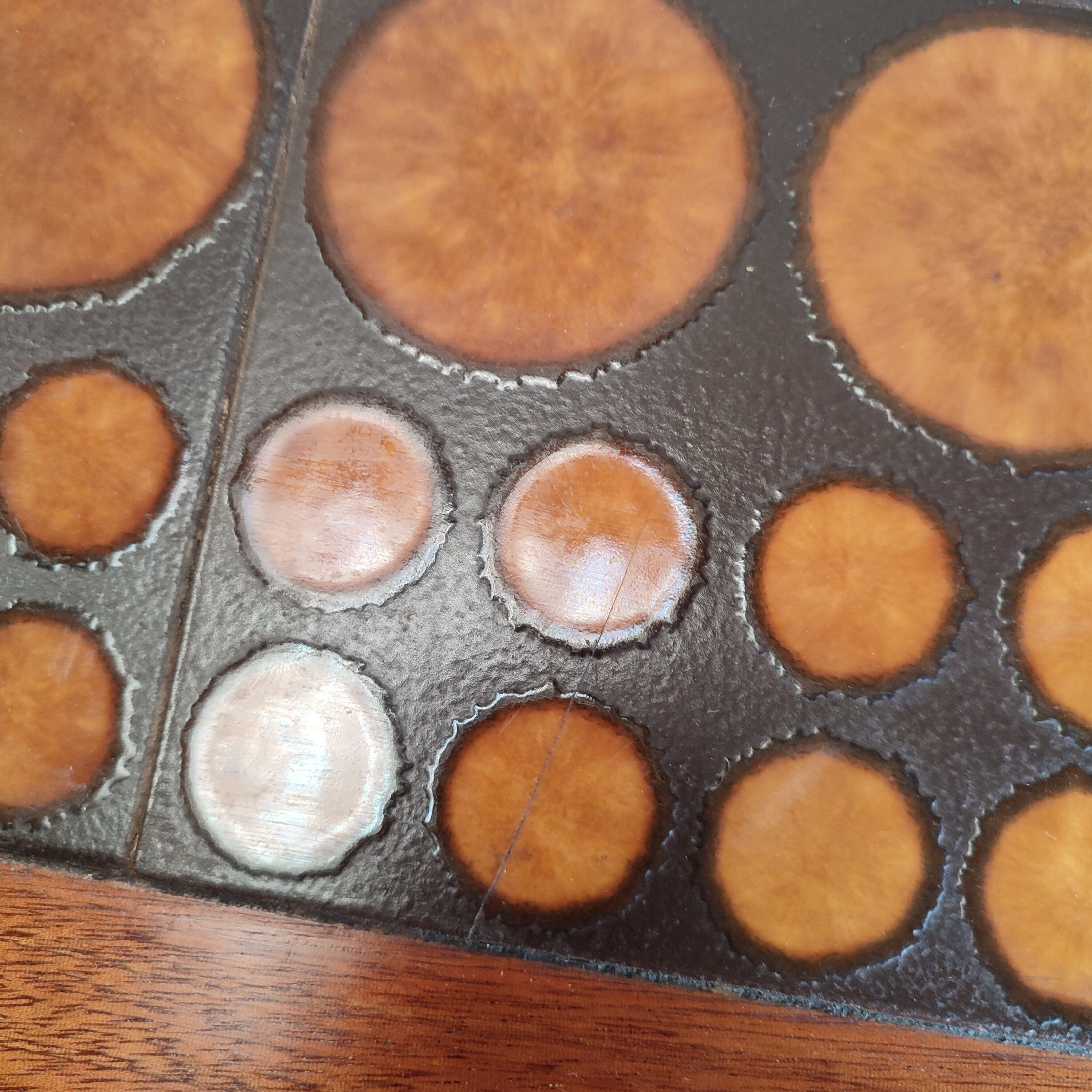 Coffee table in blond mahogany and ceramic tiles, 60s