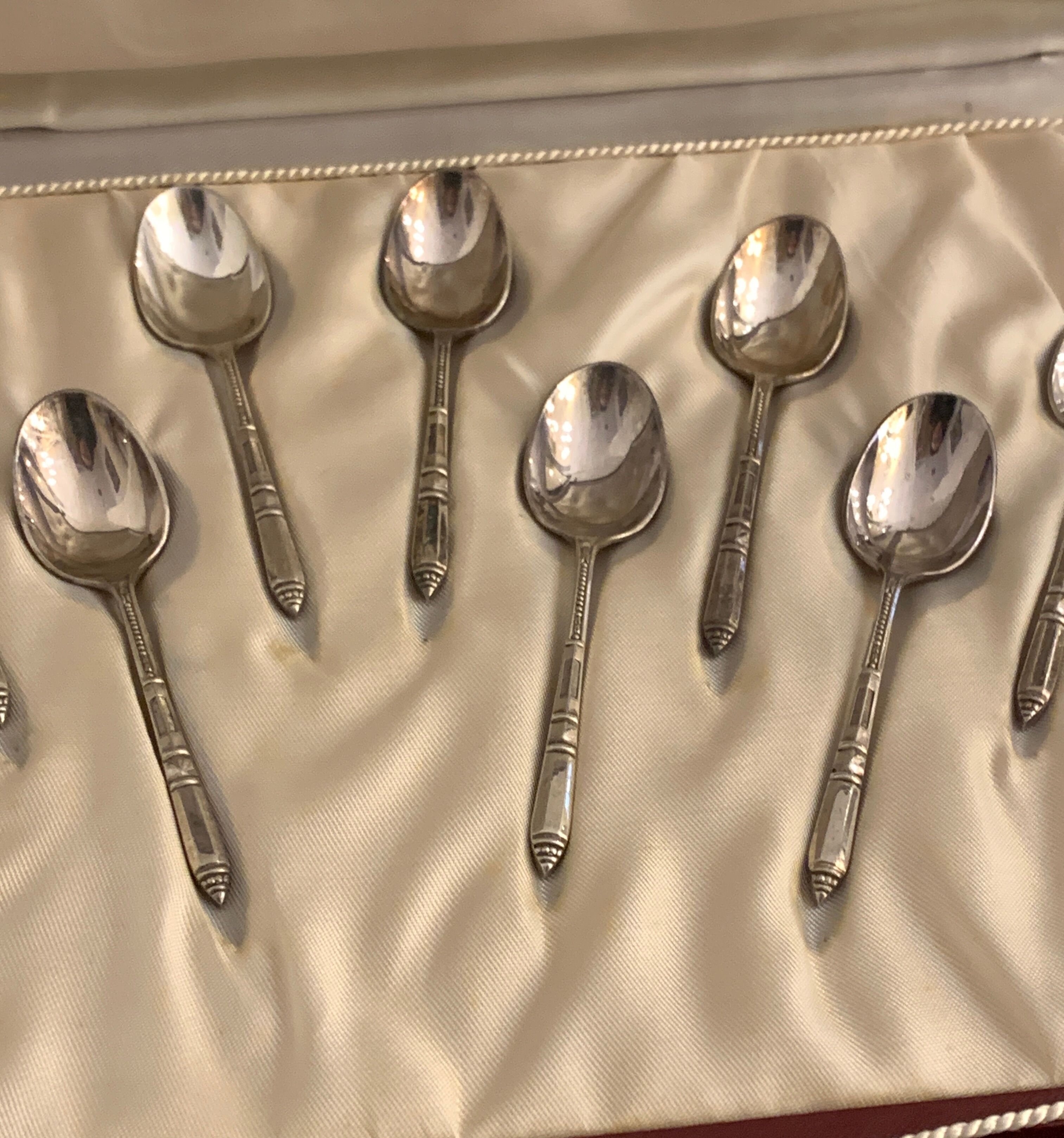 12 mocha spoons or coffee in Ercuis silver metal in their original box
