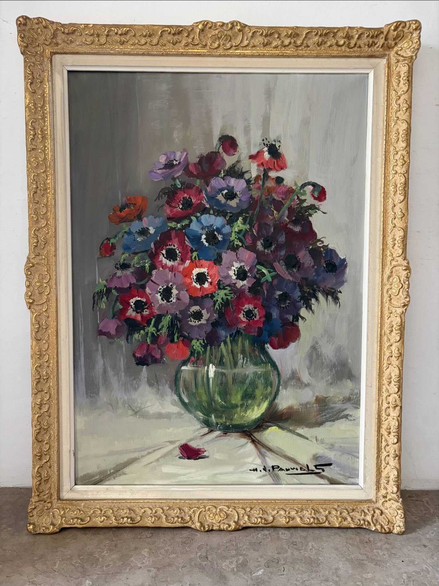 Oil on canvas "Anemones" signed Henry Joseph Pauwels.