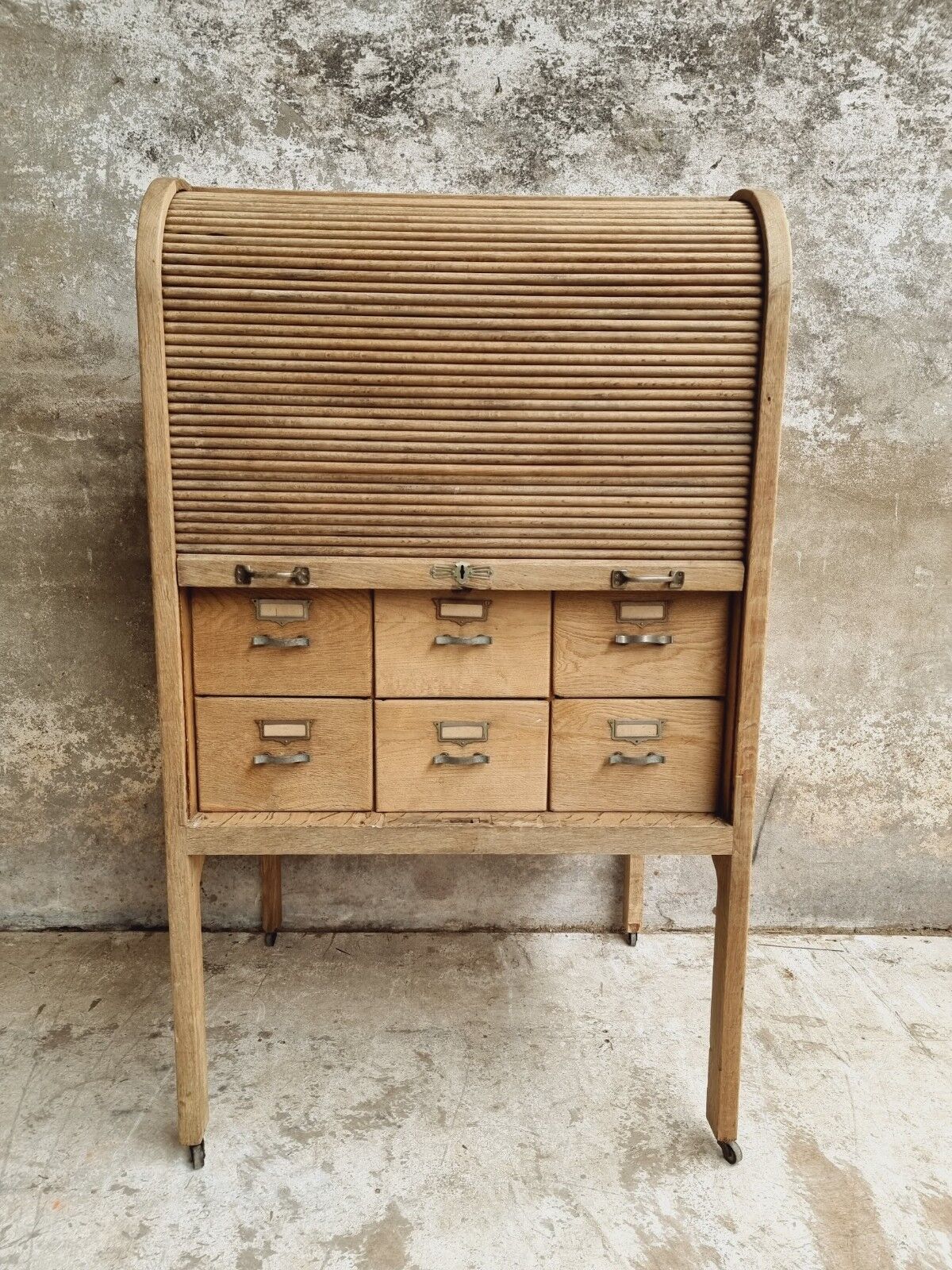 Antique roller shutter cabinet oak chest of drawers