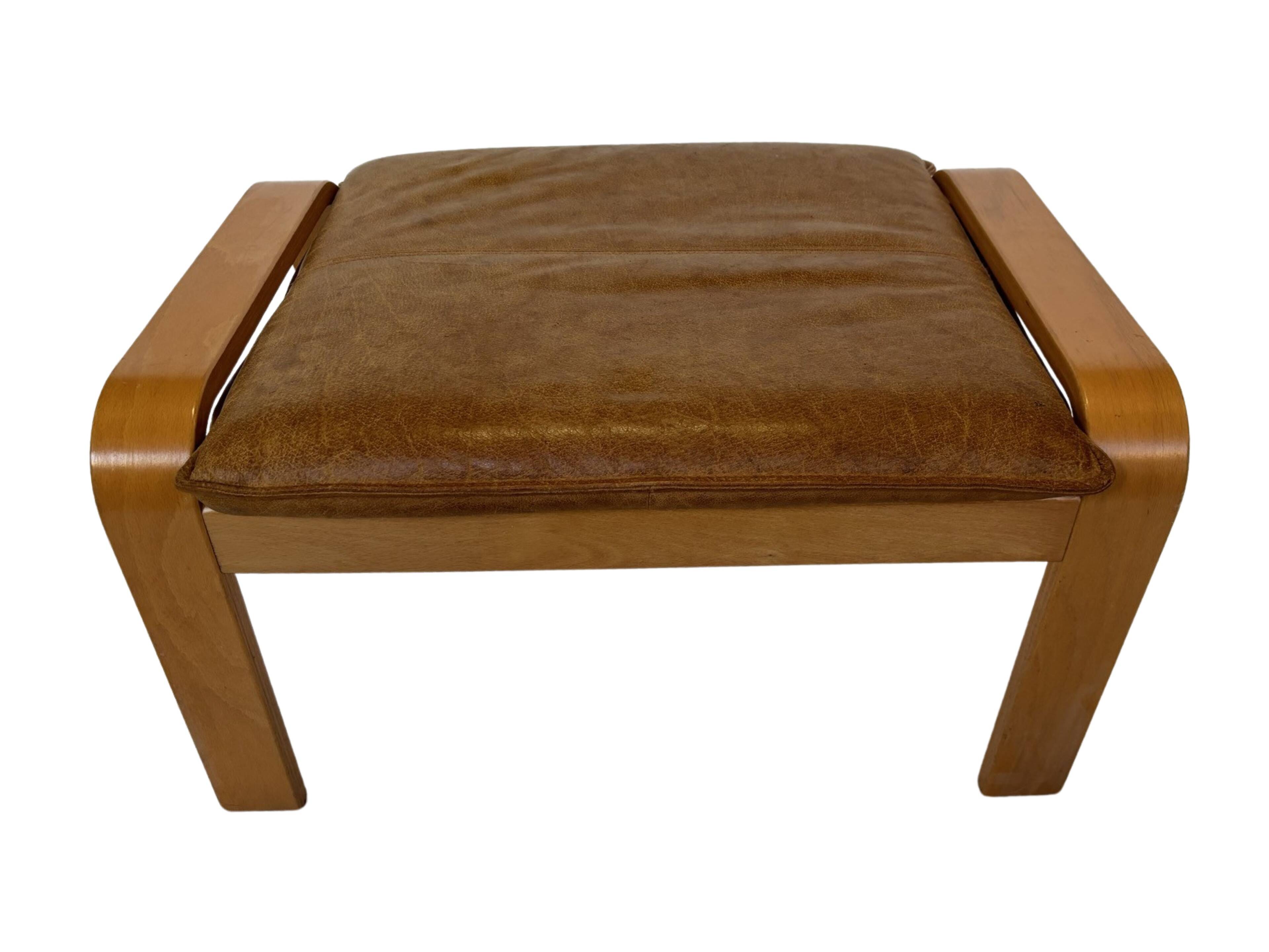 Vintage ikea poang tan cuir cantilever repose-pieds ottoman design