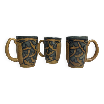 3 tasses à cidre Quimper Odetta signées et numérotées vers 1920