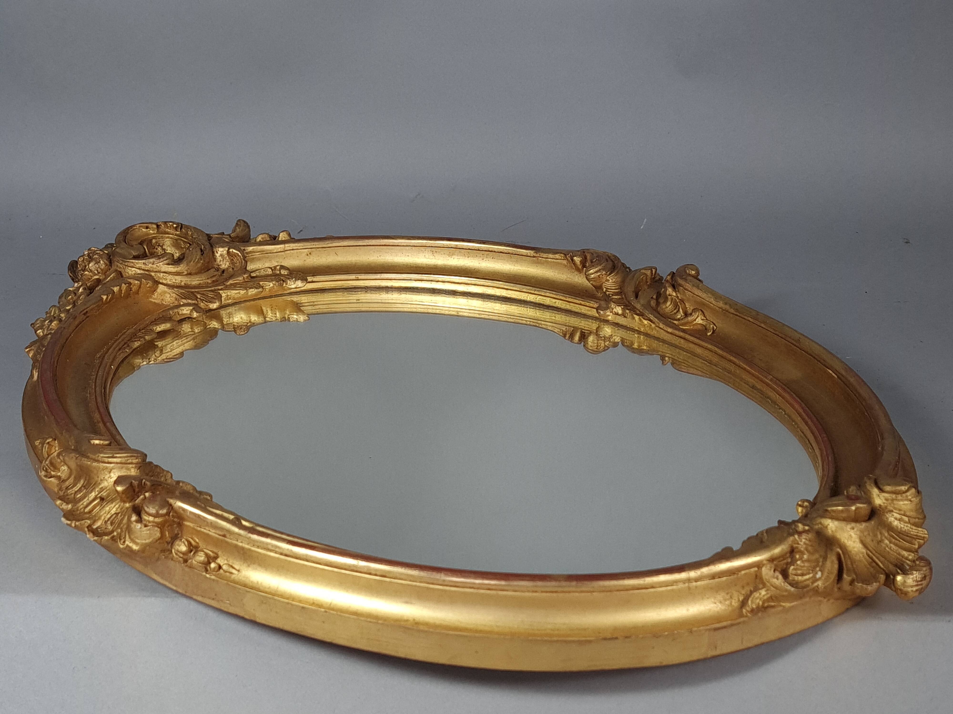 Mirror 55x39 cm rebate 40x30 cm wooden frame fine gold stucco dated 1908 SC414