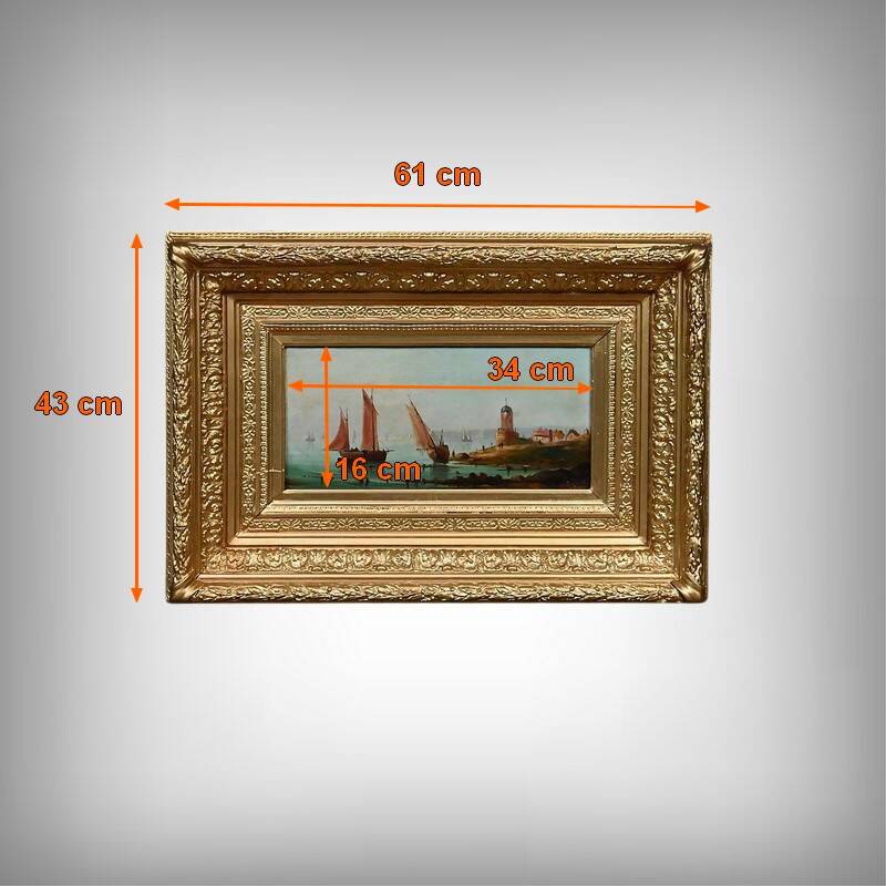 Tableau "Sailboats on the Mediterranean", oil on panel, French school of the 19th century.