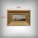 Tableau "Sailboats on the Mediterranean", oil on panel, French school of the 19th century.