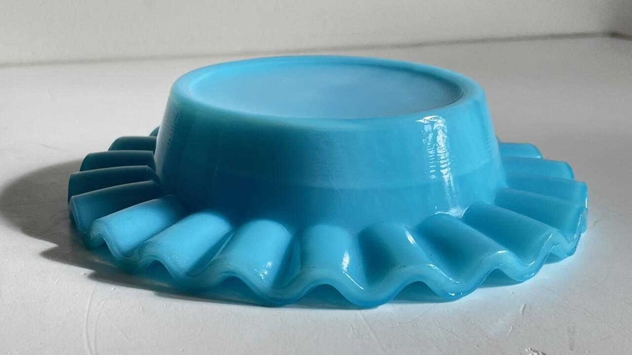 Vintage blue opaline glass ashtray