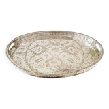 Oval silver-plated metal serving dish