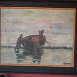 Old signed painting depicting fishermen