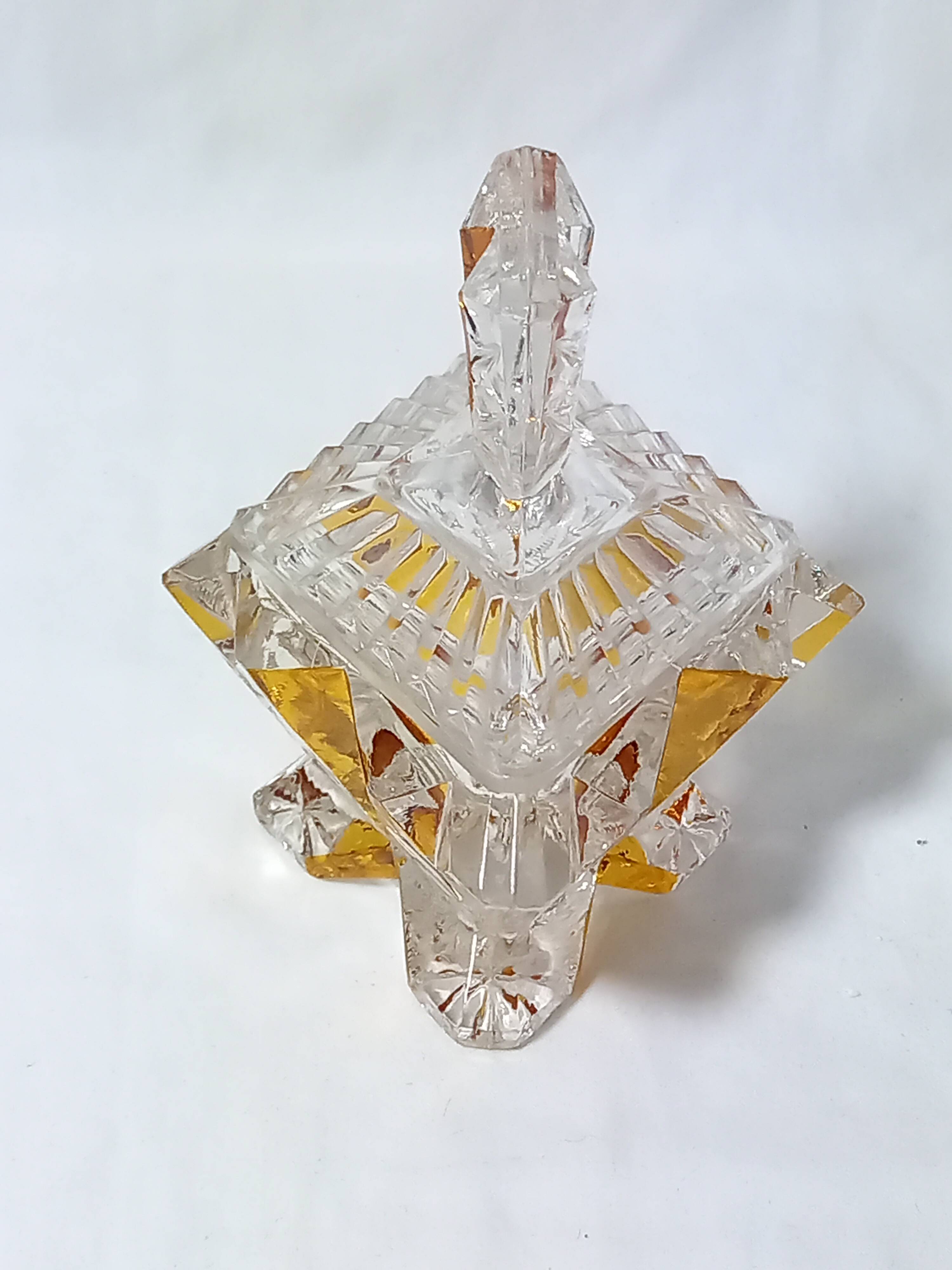 Art Deco Perfume Bottle, Pot and Tray in Transparent and Amber Glass