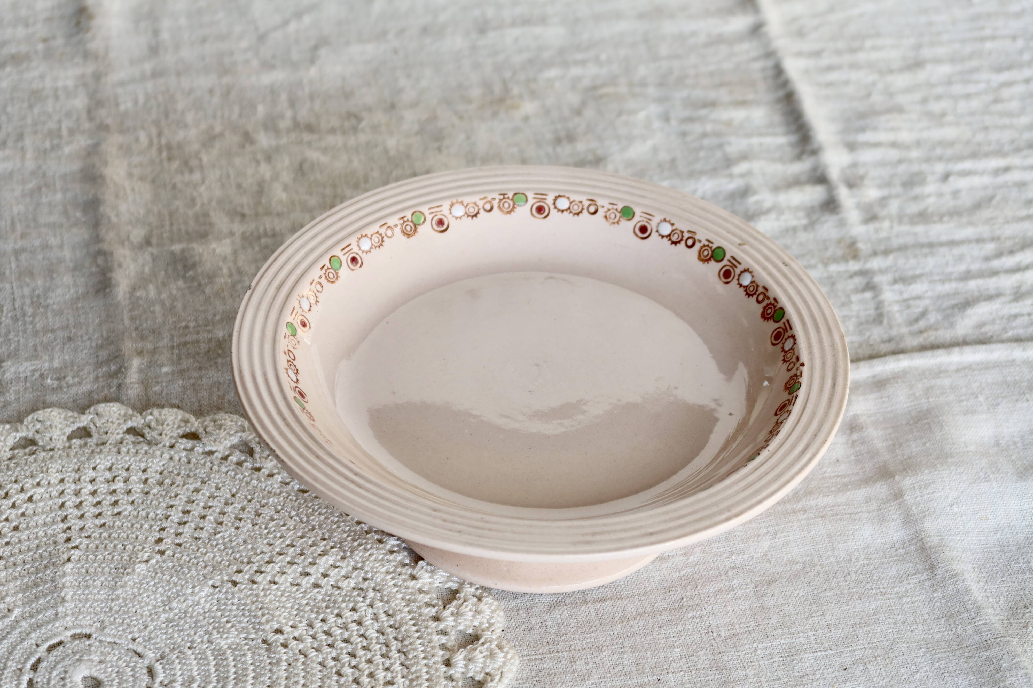 Antique Longwy compote in pink earthenware - Betty series - Art Deco design