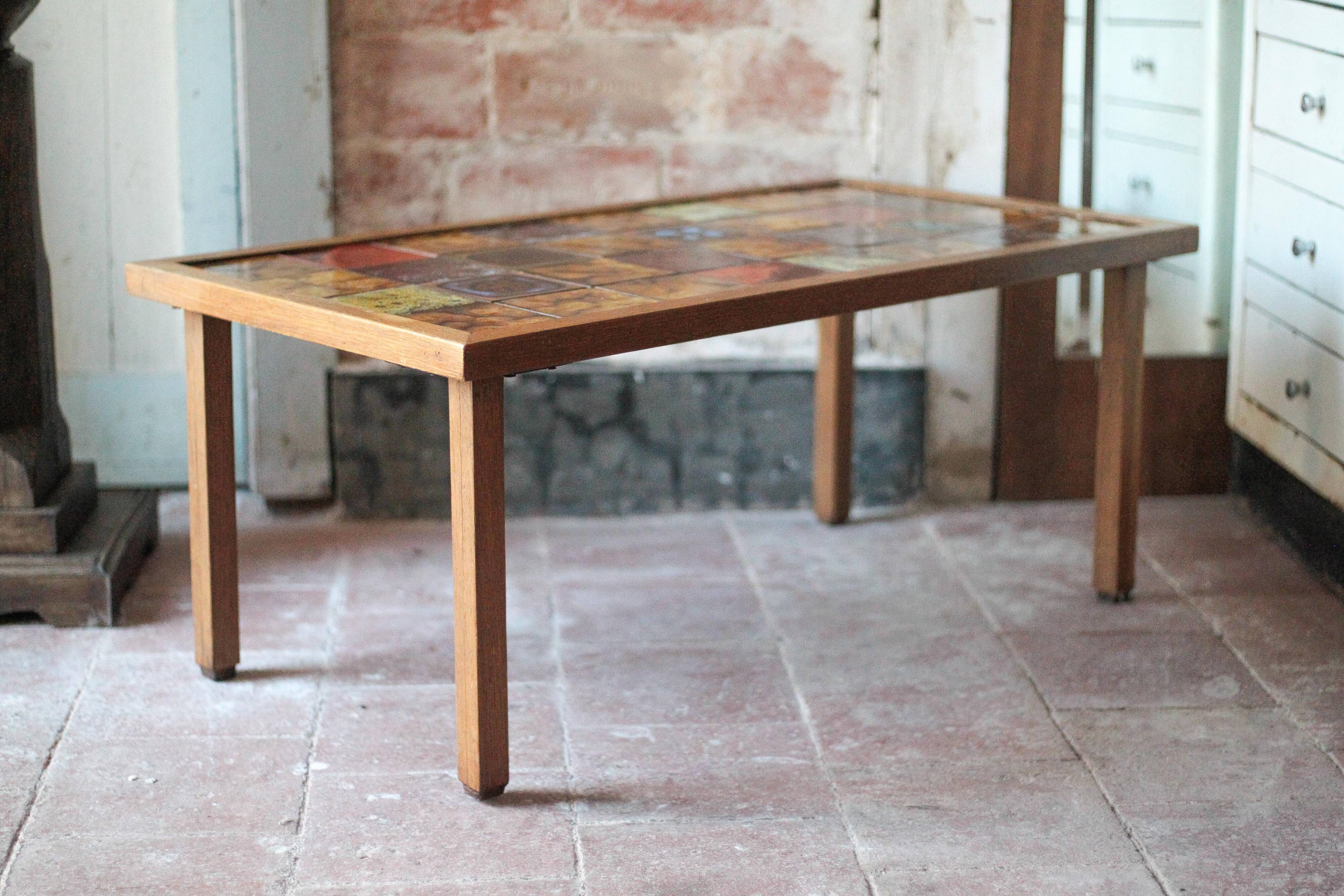 1960s geometric tiled brutalist coffee table by Jean Gregorieff