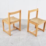 6 vintage oak and wicker dining chairs, 1960s